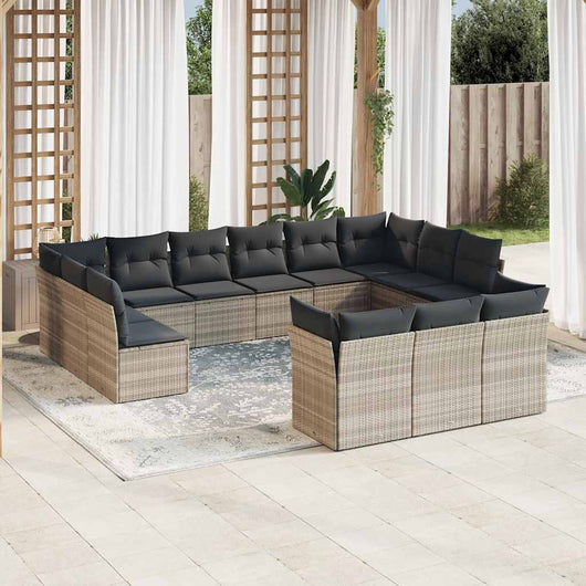 vidaXL Set Divani Giardino 13 pz con Cuscini Grigio Chiaro Polyrattan