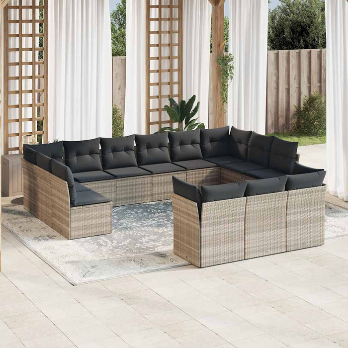 vidaXL Set Divani Giardino 13 pz con Cuscini Grigio Chiaro Polyrattan