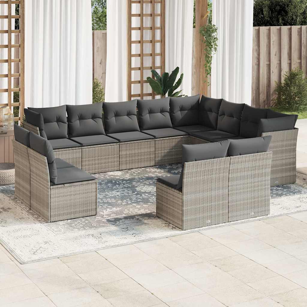 Set Divano Giardino 12 pz con Cuscini Grigio Chiaro Polyrattan