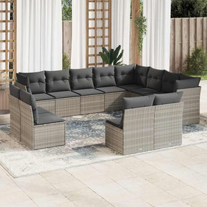 Set Divano Giardino 12 pz con Cuscini Grigio Chiaro Polyrattan