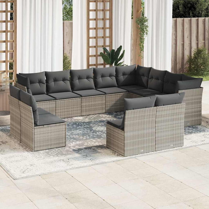 Set Divano Giardino 12 pz con Cuscini Grigio Chiaro Polyrattan
