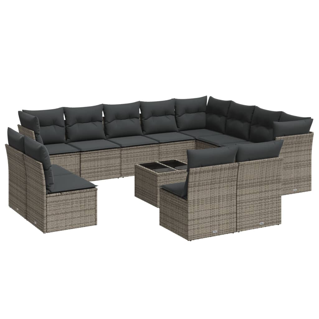 Set Divani da Giardino 13 pz con Cuscini Grigio in Polyrattan 3218480