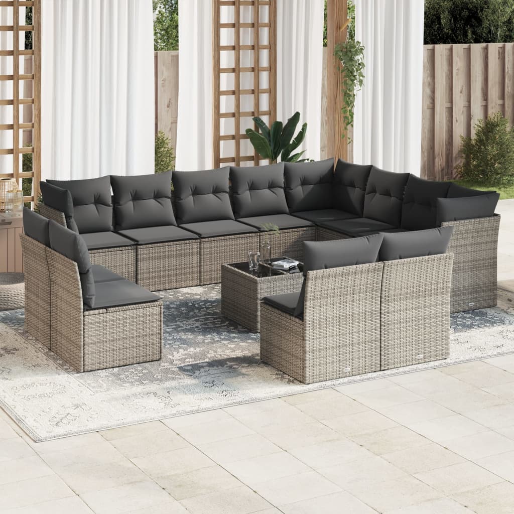 Set Divani da Giardino 13 pz con Cuscini Grigio in Polyrattan 3218480