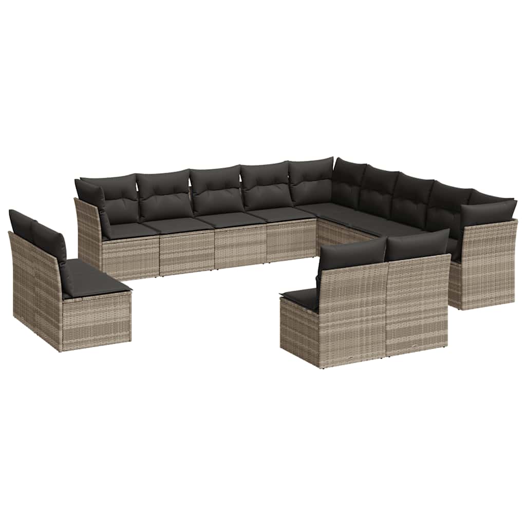 Set Divani Giardino 13 pz con Cuscini Grigio Chiaro Polyrattan