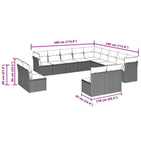 Set Divani Giardino 13 pz con Cuscini Grigio Chiaro Polyrattan