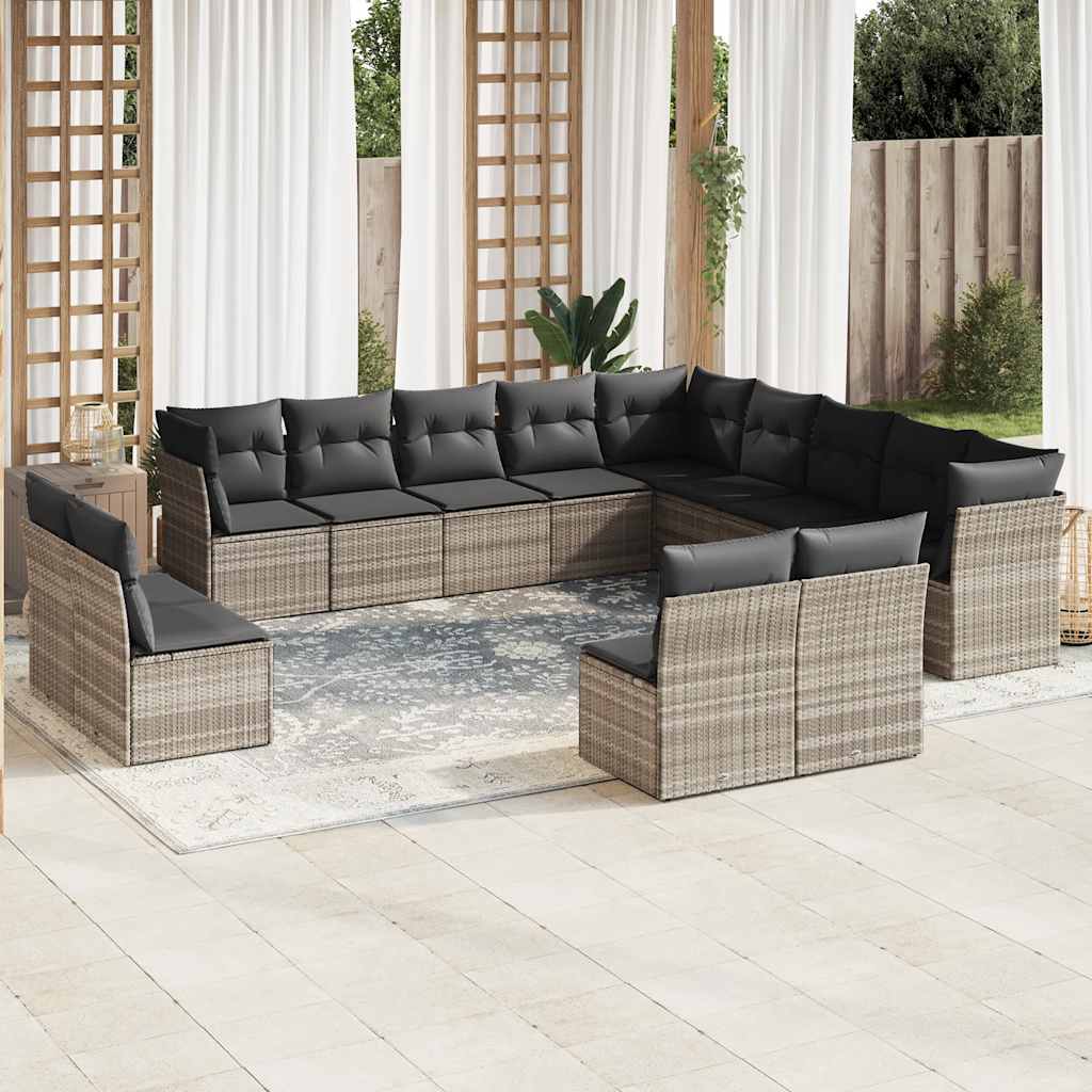 Set Divani Giardino 13 pz con Cuscini Grigio Chiaro Polyrattan