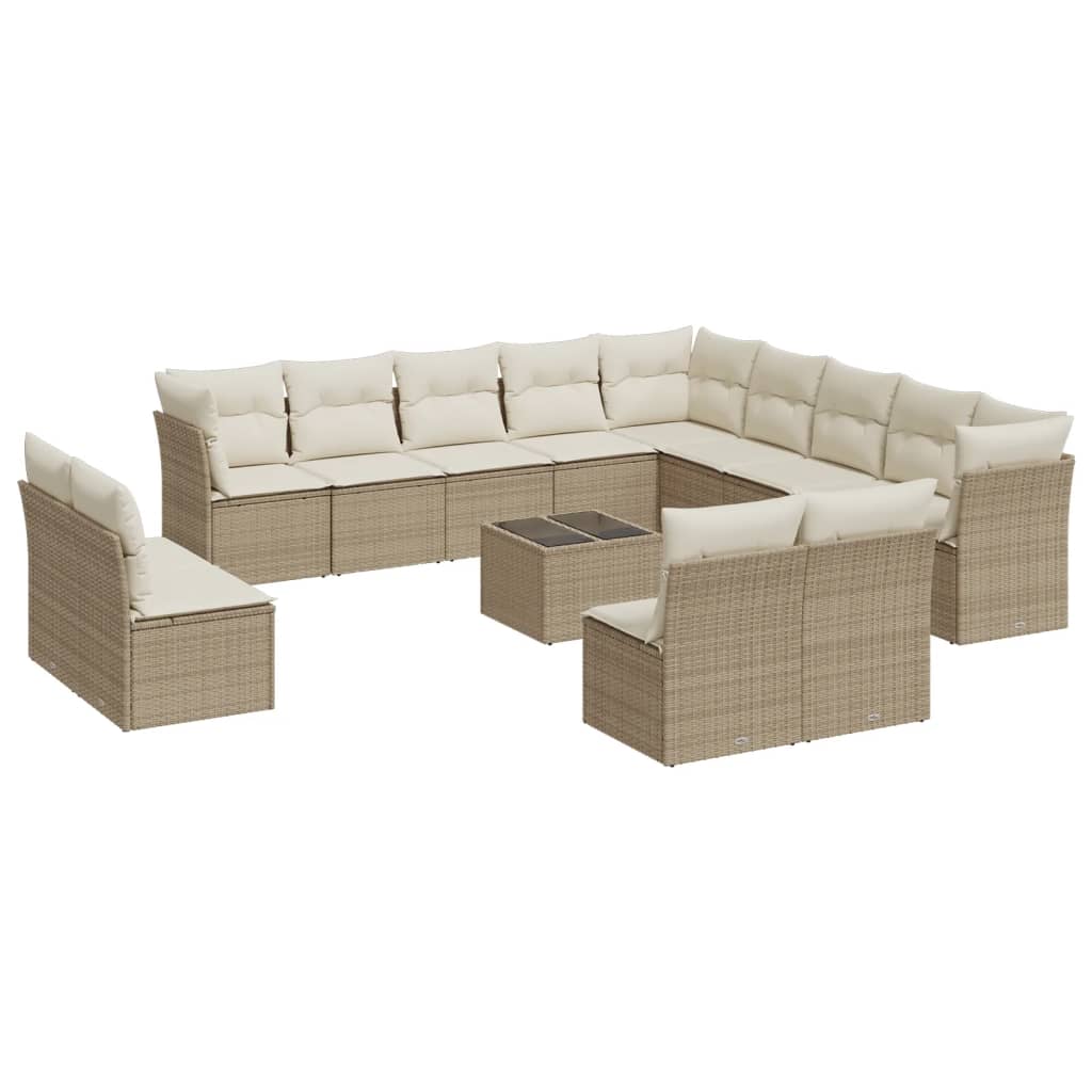 Set Divani da Giardino 14pz con Cuscini in Polyrattan Beige