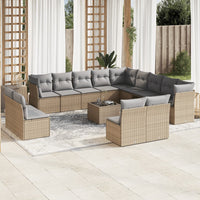 Set Divani da Giardino 14pz con Cuscini in Polyrattan Beige