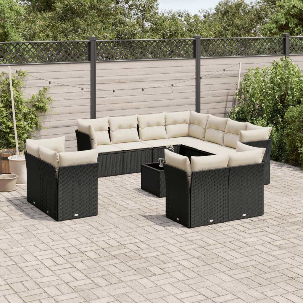 Set Divani da Giardino 12 pz con Cuscini Nero in Polyrattan