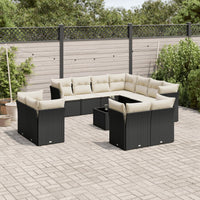 Set Divani da Giardino 12 pz con Cuscini Nero in Polyrattan