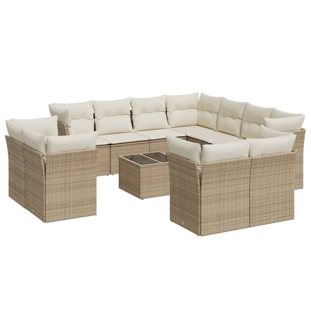 Set Divani da Giardino 12 pz con Cuscini Beige in Polyrattan 3218518