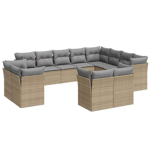 vidaXL Set Divani da Giardino 12 pz con Cuscini Beige in Polyrattan