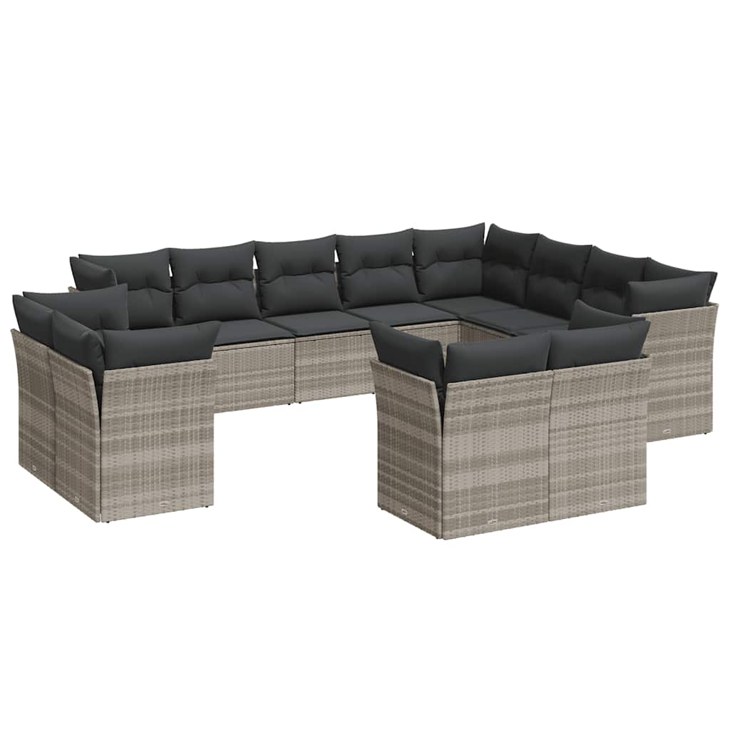 Set Divano Giardino 12 pz con Cuscini Grigio Chiaro Polyrattan