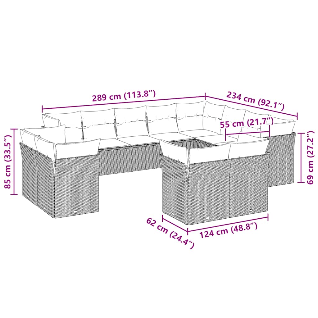 Set Divano Giardino 12 pz con Cuscini Grigio Chiaro Polyrattan