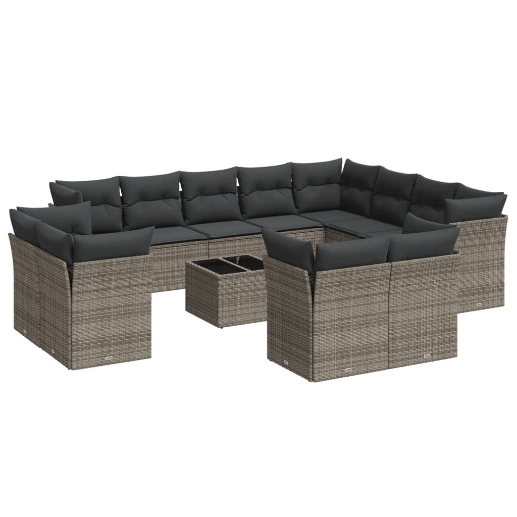 Set Divani da Giardino 13 pz con Cuscini Grigio in Polyrattan