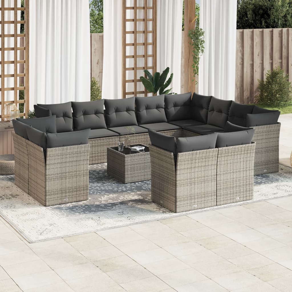 Set Divani da Giardino 13 pz con Cuscini Grigio in Polyrattan