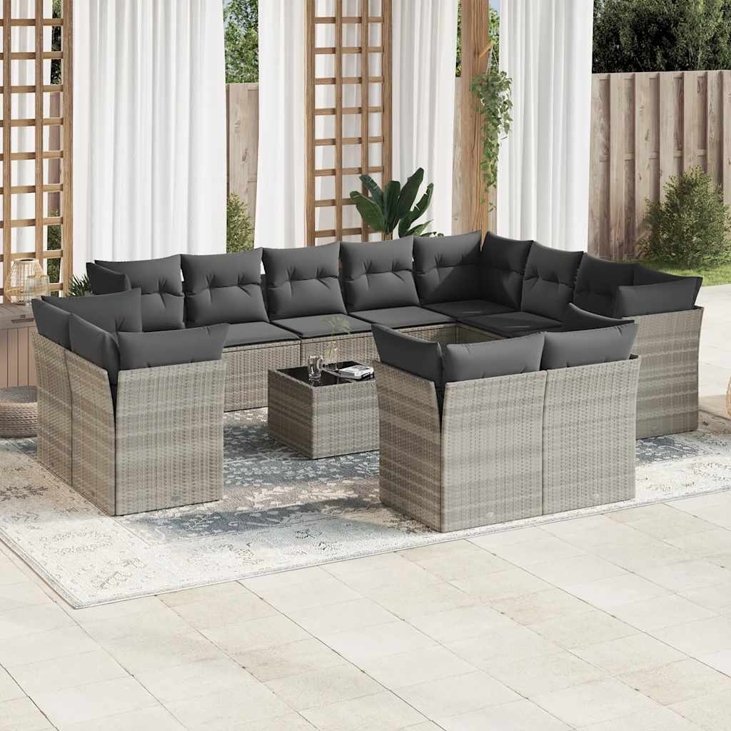 Set Divani Giardino 13 pz con Cuscini Grigio Chiaro Polyrattan
