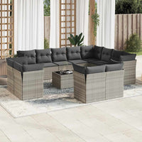 Set Divani Giardino 13 pz con Cuscini Grigio Chiaro Polyrattan