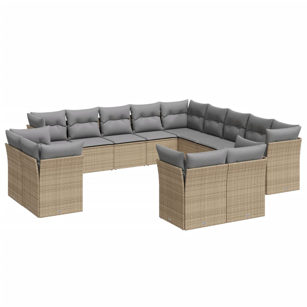 Set Divano da Giardino 13 pz con Cuscini Beige in Polyrattan