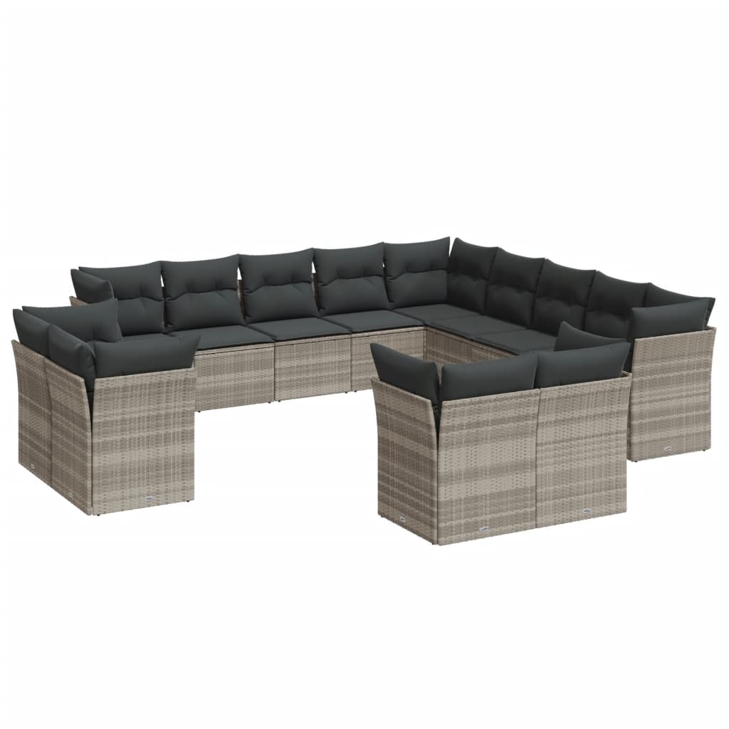 Set Divani Giardino 13 pz con Cuscini Grigio Chiaro Polyrattan 3218552