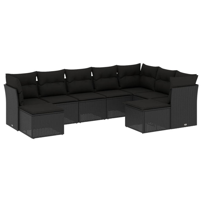 Set Divani da Giardino 9 pz con Cuscini Nero in Polyrattancod mxl 113499