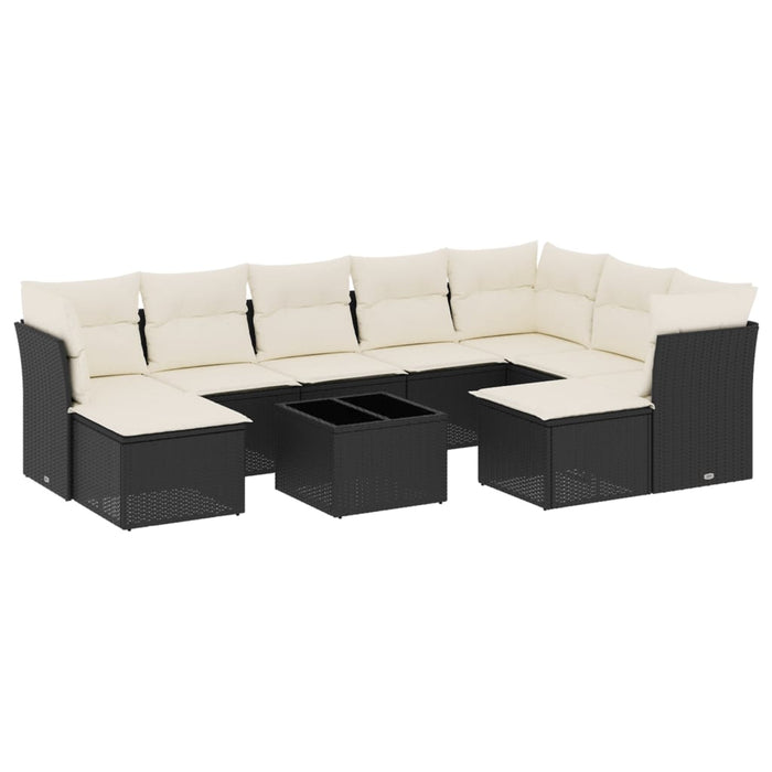 Set Divani da Giardino 10pz con Cuscini in Polyrattan Nero 3218576