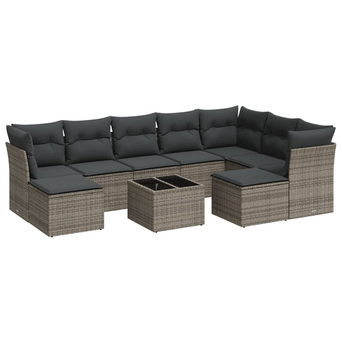 Set Divano da Giardino 10 pz con Cuscini Grigio in Polyrattan