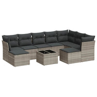 Set Divano Giardino 10 pz con Cuscini Grigio Chiaro Polyrattan