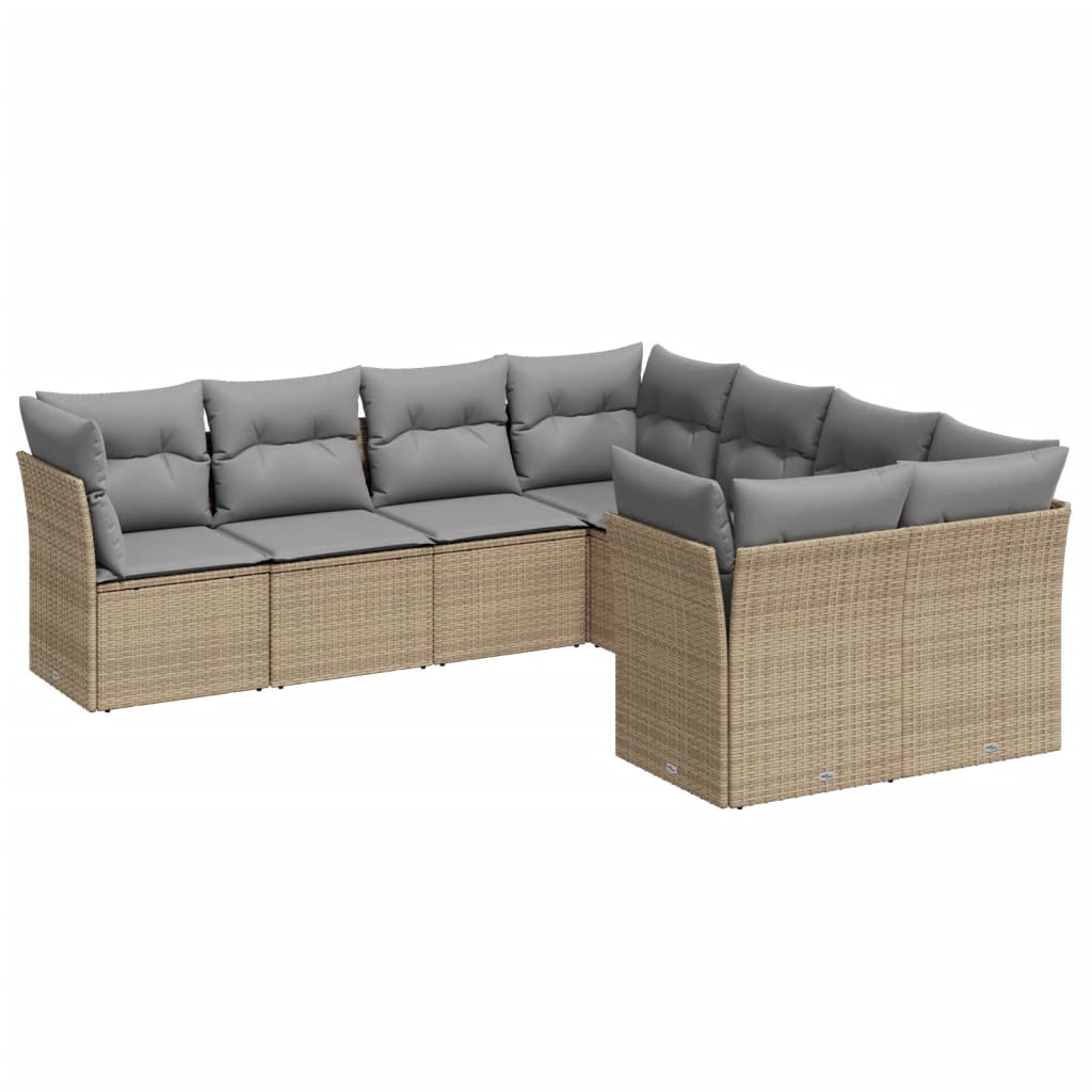 Set Divano da Giardino 8 pz con Cuscini Beige in Polyrattan