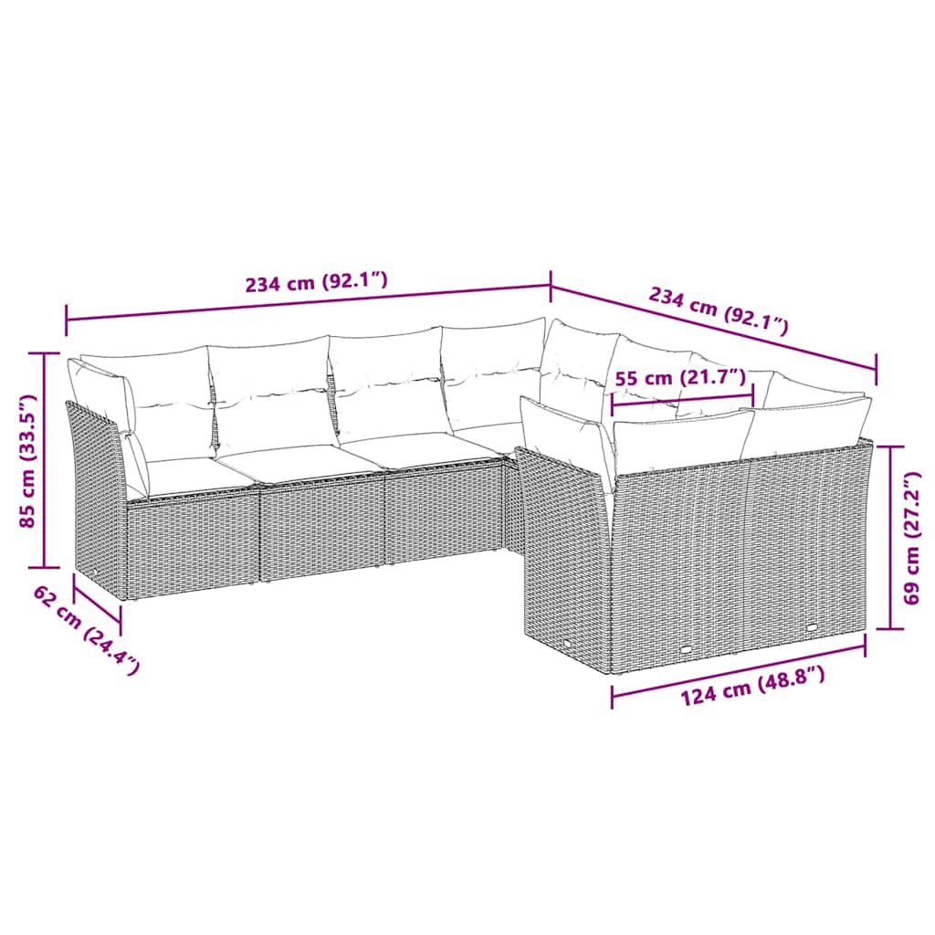 Set Divano da Giardino 8pz con Cuscini Grigio Chiaro Polyrattan 3218592