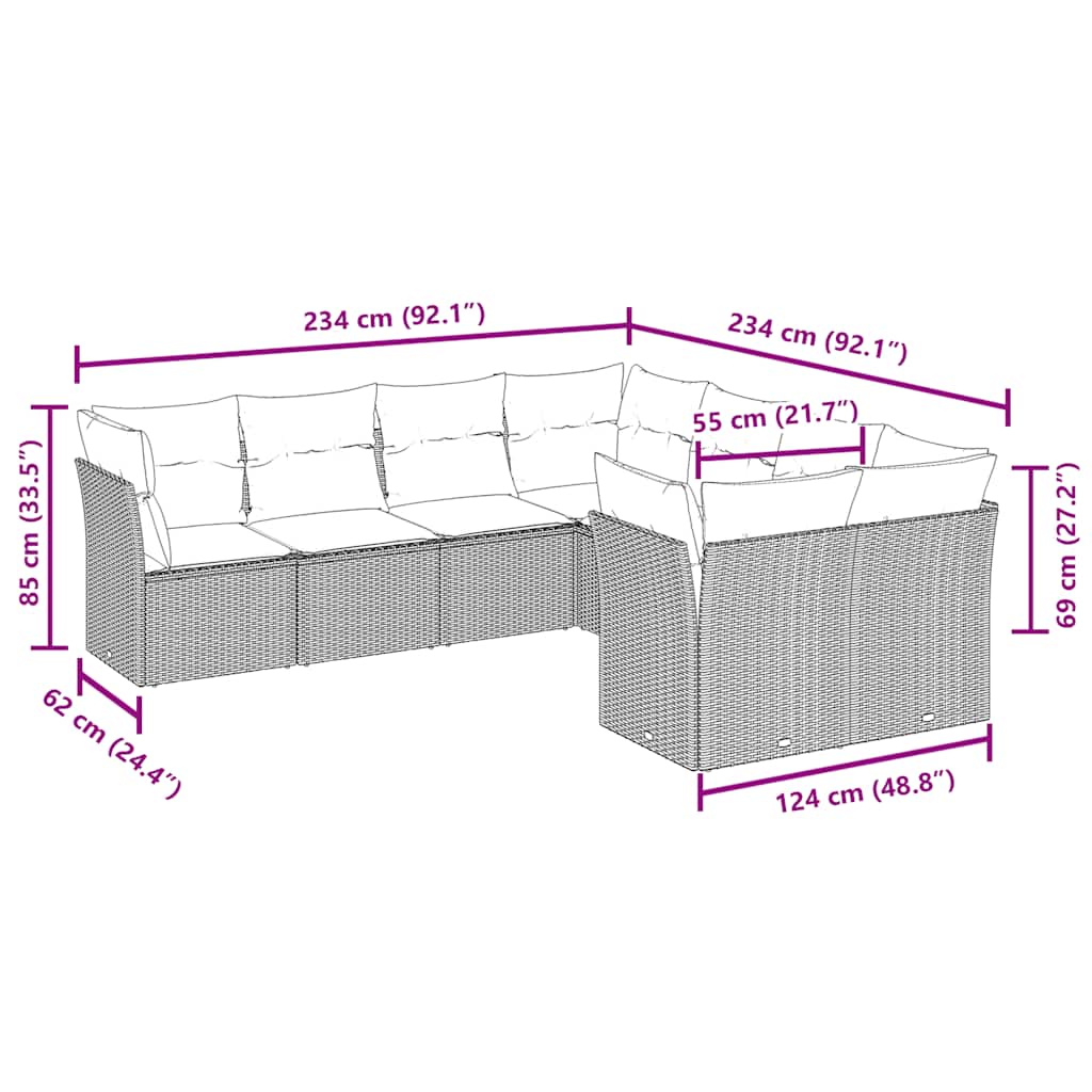 Set Divani da Giardino 8 pz con Cuscini Marrone in Polyrattancod mxl 87476