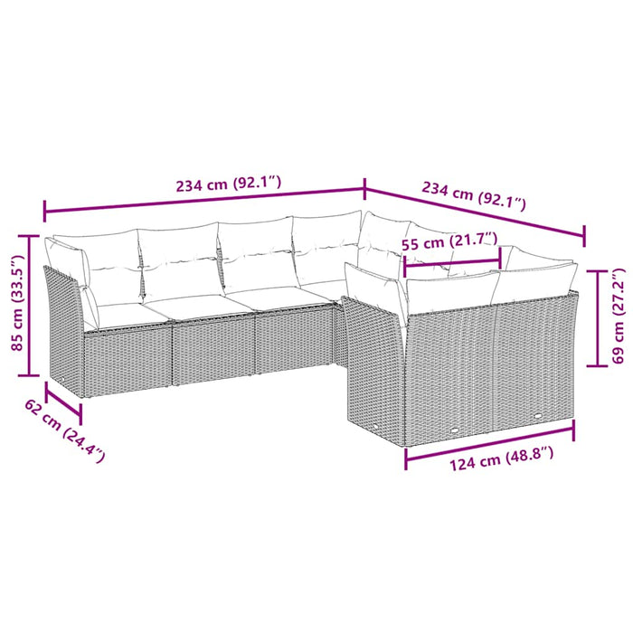 Set Divani da Giardino 8 pz con Cuscini Marrone in Polyrattancod mxl 87476