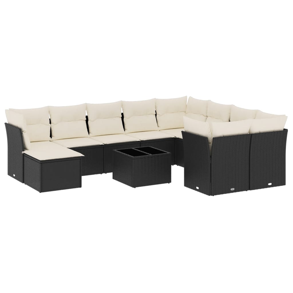 Set Divani da Giardino 11 pz con Cuscini in Polyrattan Nero