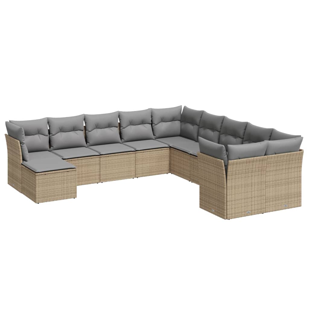 Set Divani da Giardino 11 pz con Cuscini Beige in Polyrattan 3218609