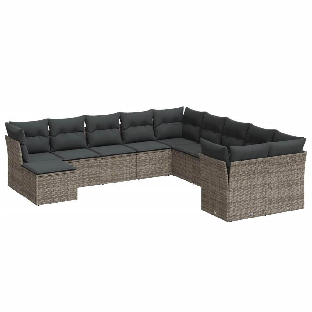 vidaXL Set Divani da Giardino 11 pz con Cuscini in Polyrattan Grigio