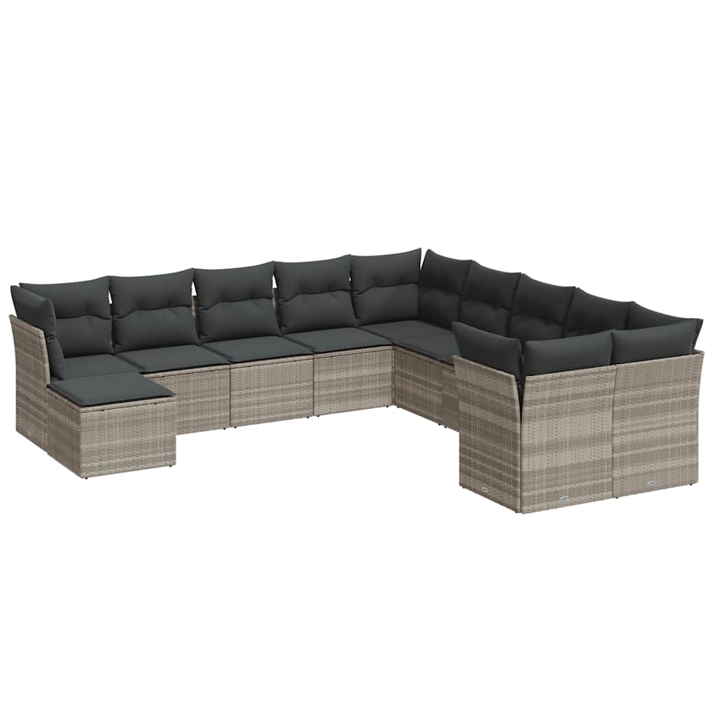 Set Divani da Giardino 11 pz con Cuscini in Polyrattan Grigio