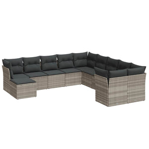 Set Divani da Giardino 11 pz con Cuscini in Polyrattan Grigio