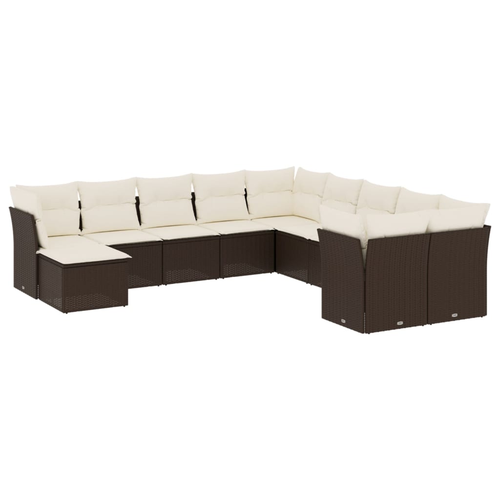 Set Divani da Giardino 11 pz con Cuscini Polyrattan Marrone 3218613