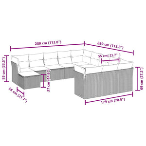 Set Divani da Giardino 12 pz con Cuscini Marrone in Polyrattan