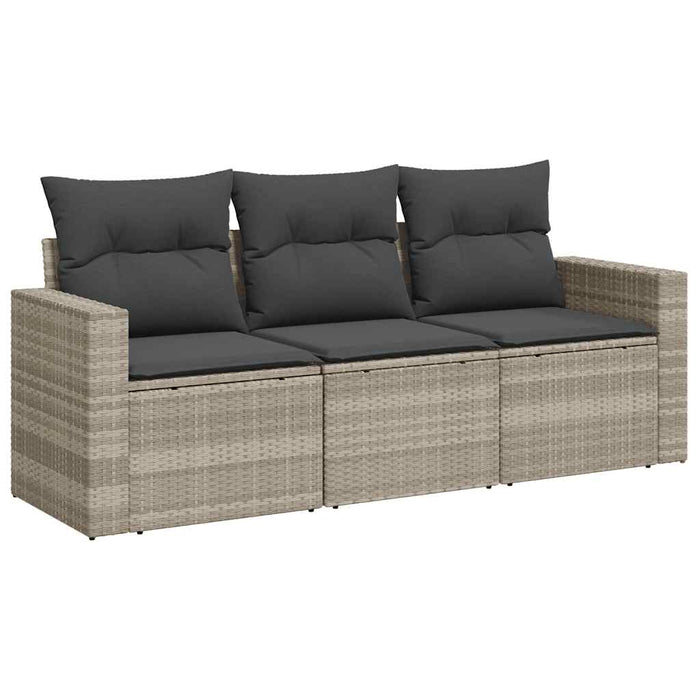 Set Divano da Giardino 3pz con Cuscini Grigio Chiaro Polyrattan 3218652