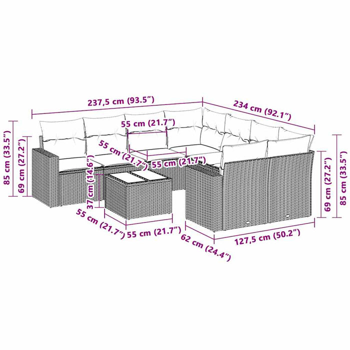 Set Divano da Giardino 3pz con Cuscini-Sofa da Giardino-Divanetto da esterno Grigio Chiaro Polyrattan 864662