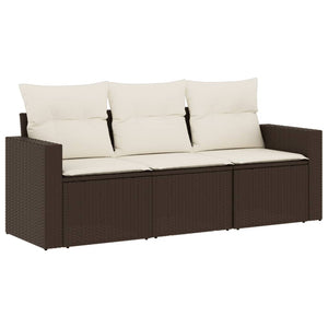 Set Divano da Giardino 3 pz con Cuscini-Sofa da Giardino-Divanetto da esterno Marrone in Polyrattan 485582