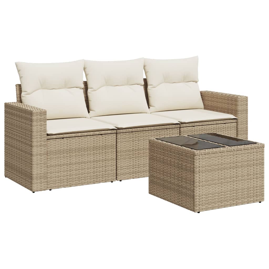 Set Divano da Giardino 4 pz con Cuscini-Sofa da Giardino-Divanetto da esterno Beige in Polyrattan 119111