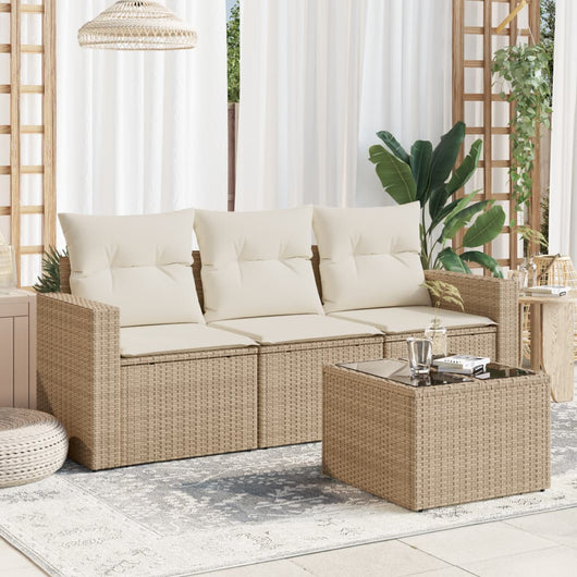 Set Divano da Giardino 4 pz con Cuscini-Sofa da Giardino-Divanetto da esterno Beige in Polyrattan 119111