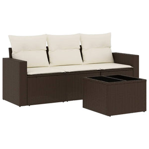 Set Divano da Giardino 4 pz con Cuscini-Sofa da Giardino-Divanetto da esterno Marrone in Polyrattan 475883