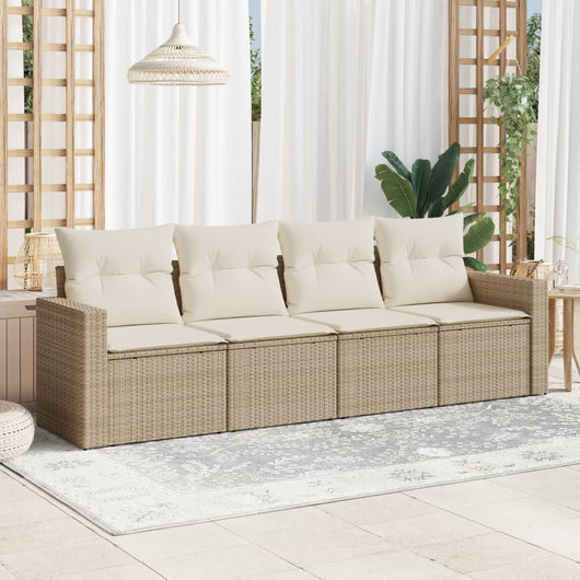 Set Divano da Giardino 4 pz con Cuscini-Sofa da Giardino-Divanetto da esterno Beige in Polyrattan 616680