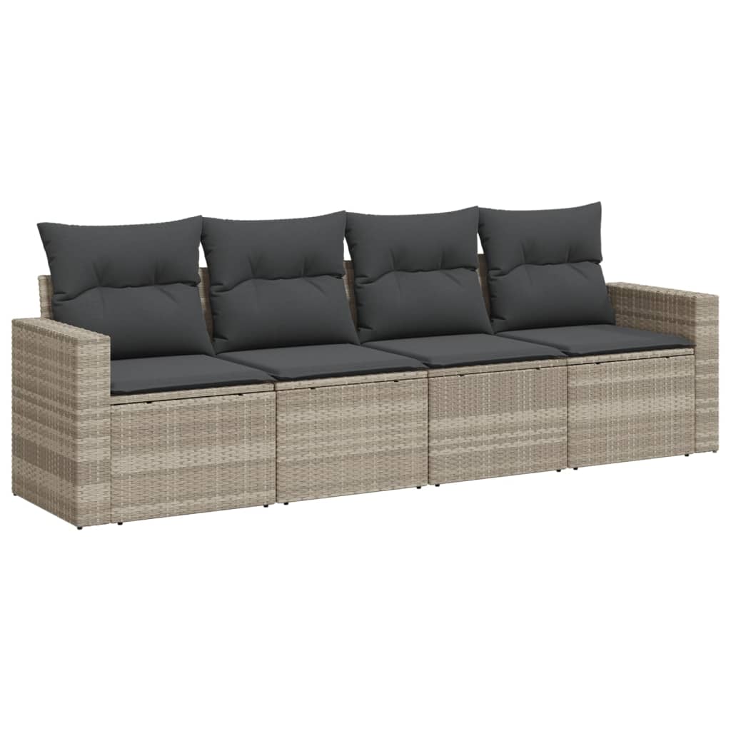 Set Divano da Giardino 4 pz con Cuscini-Sofa da Giardino-Divanetto da esterno Grigio Chiaro Polyrattan 784141