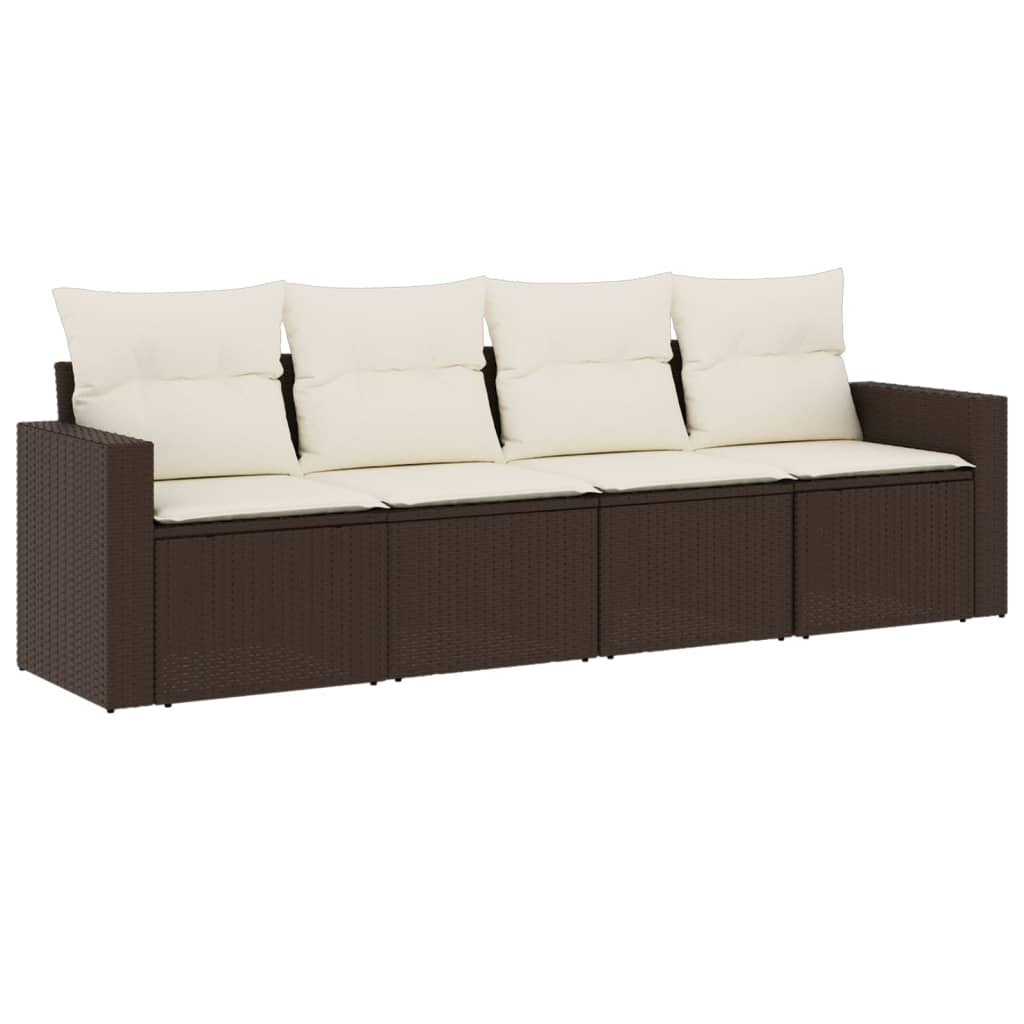 Set Divano da Giardino 4 pz con Cuscini-Sofa da Giardino-Divanetto da esterno Marrone in Polyrattan 413336