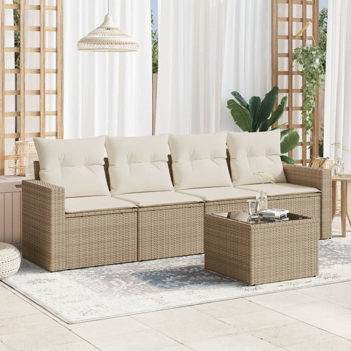 Set Divano da Giardino 5 pz con Cuscini-Sofa da Giardino-Divanetto da esterno Beige in Polyrattan 383163