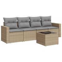 Set Divano da Giardino 5 pz con Cuscini-Sofa da Giardino-Divanetto da esterno Beige in Polyrattan 805775